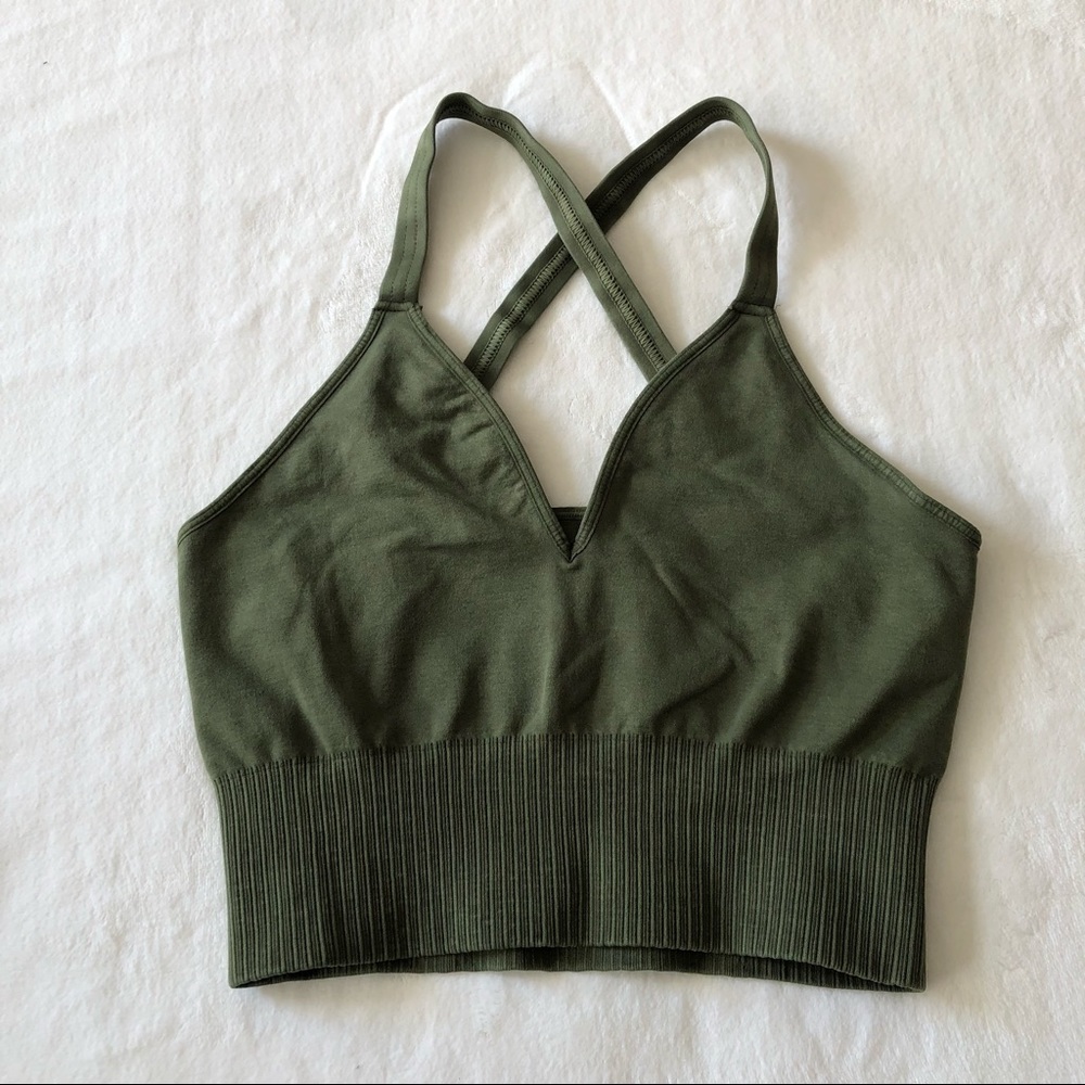 Free People Army Green Good Karma Crop Top
